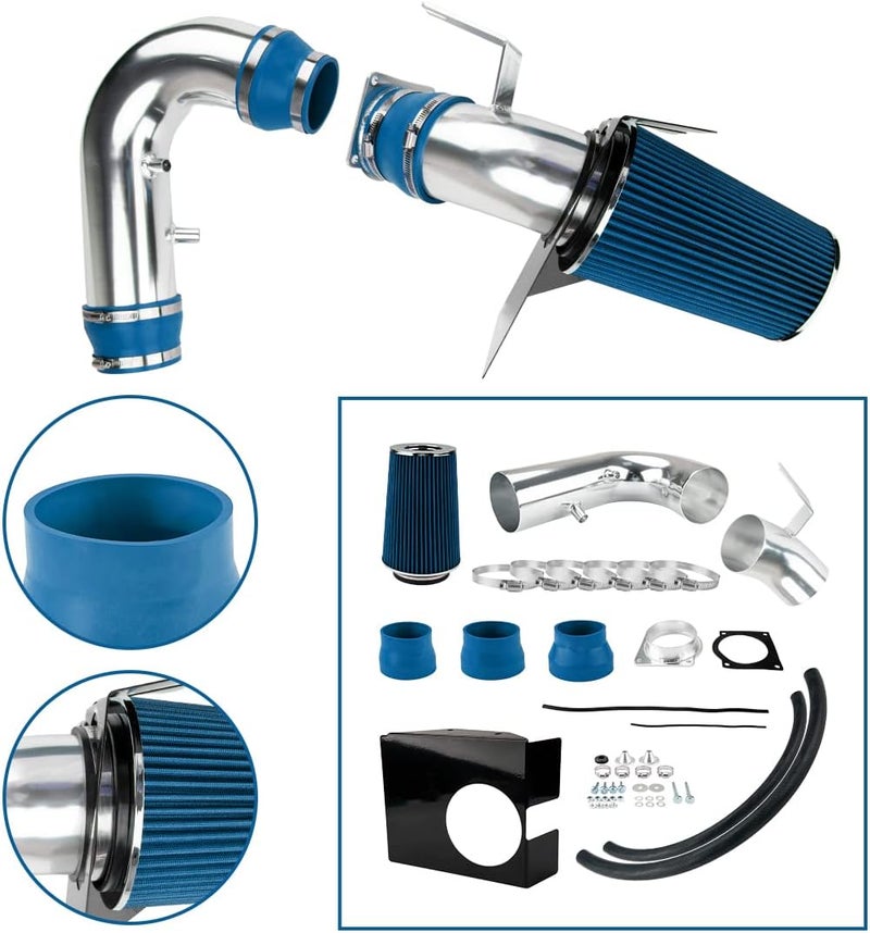 AUTOSITY نظام سحب الهواء البارد 4" مع فلتر من الألمنيوم متوافق مع 1997-2003 F150/Expedition 4.6L/5.4L V8 1998-1999 Navigator 5.4L V8 (أزرق) - Image 3